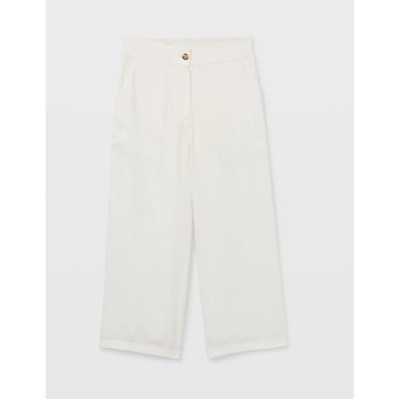 current CLUB MONACO white linen blend lightweight cropped culotte wide leg pants - Picture 3 of 12